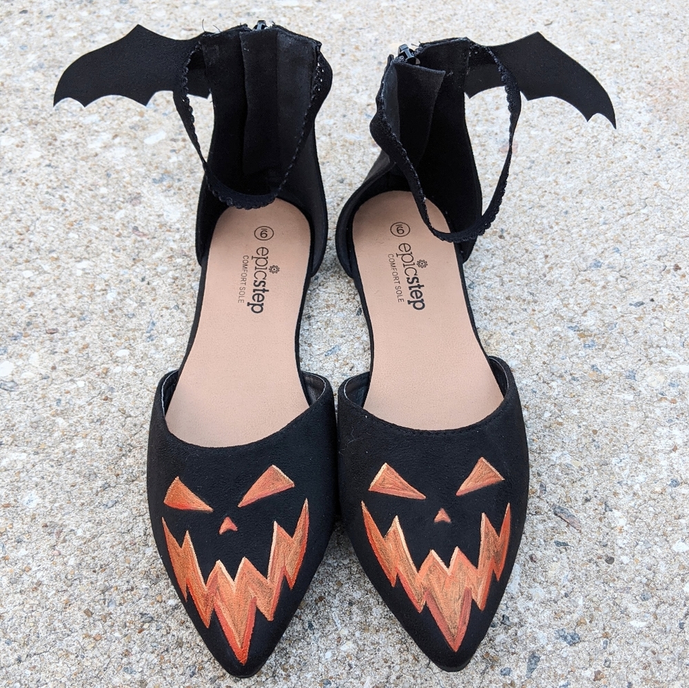 Hand Painted Pointy Halloween Black Flats